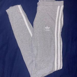 gray adidas leggings with white logo